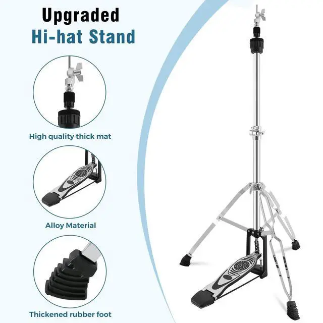 Alt view image 3 of 7 - Foldable Portable Hi-Hat Stand, Adjustable Height High Hat Stand, Hi-Hat Cymbal Stand with Smooth Pedal, Silver and Black (7.5lb)