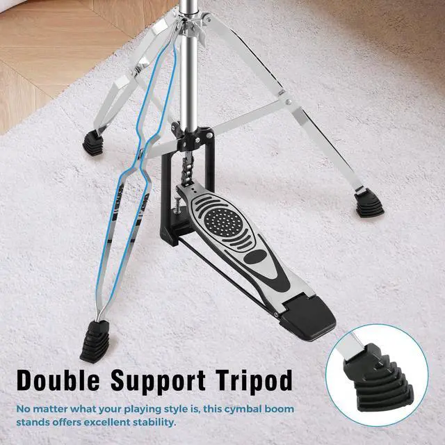 Alt view image 4 of 7 - Foldable Portable Hi-Hat Stand, Adjustable Height High Hat Stand, Hi-Hat Cymbal Stand with Smooth Pedal, Silver and Black (7.5lb)