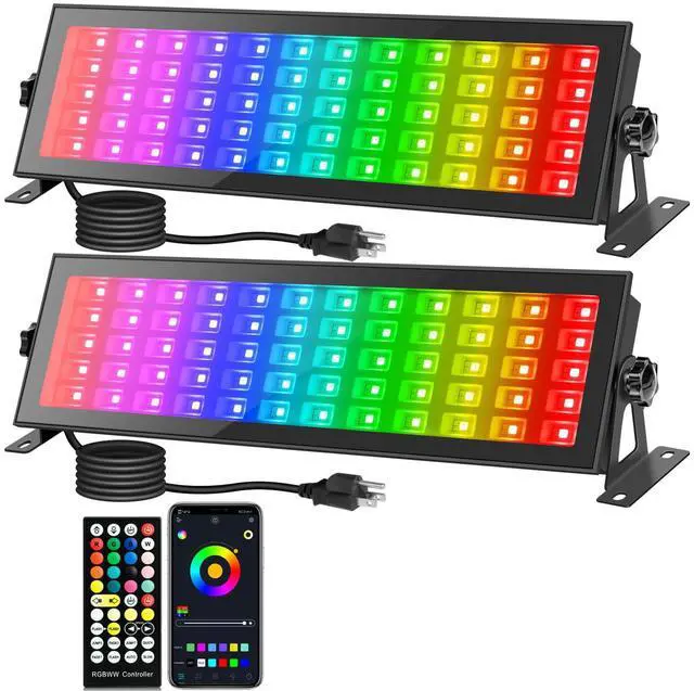 Main image of 2 Pack 120W Stage Light Bar, RGBCW Smart LED Uplighting, Outdoor Wall Washer, IP66 Waterproof RGB Bar With APP Control, Wash Lights With Timing, DJ Light for Festival, Wedding, Party