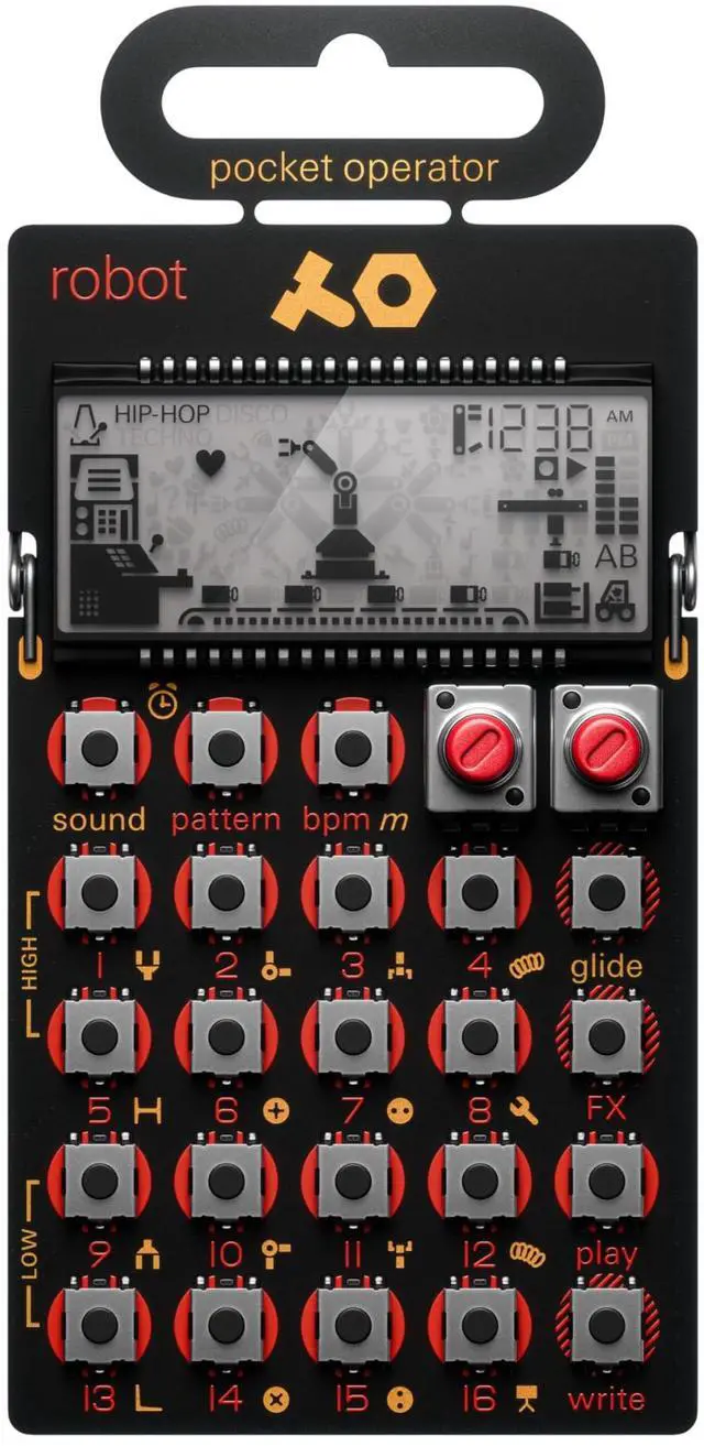 Main image of pocket operator PO-28 robot, live synthesizer and sequencer, with parameter locks, glide control and punch-in effects