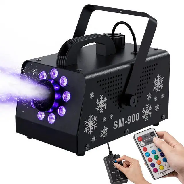 Main image of 900W High Output Snow Machine with 9 LED Lights & Remote Indoor/Outdoor Artificial Snow Maker for Christmas, Parties, Parades Heavy Duty Snowflake Machine