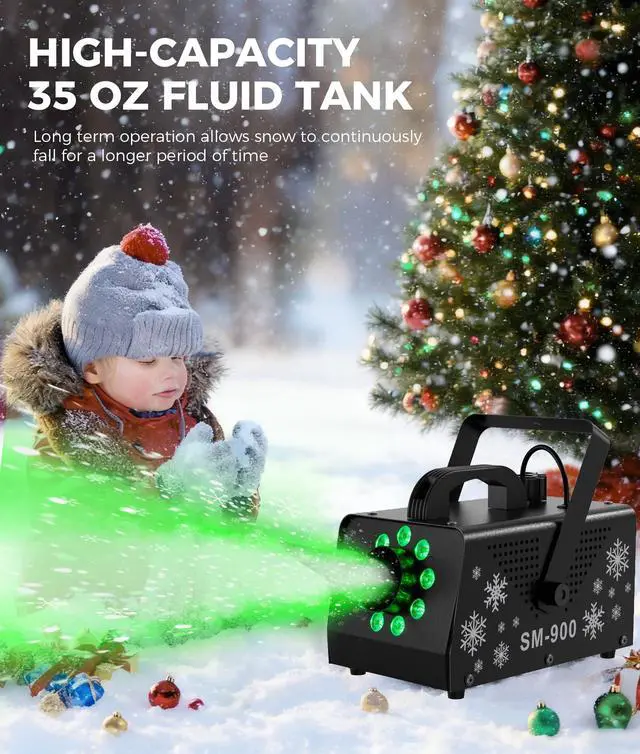 Alt view image 6 of 7 - 900W High Output Snow Machine with 9 LED Lights & Remote Indoor/Outdoor Artificial Snow Maker for Christmas, Parties, Parades Heavy Duty Snowflake Machine