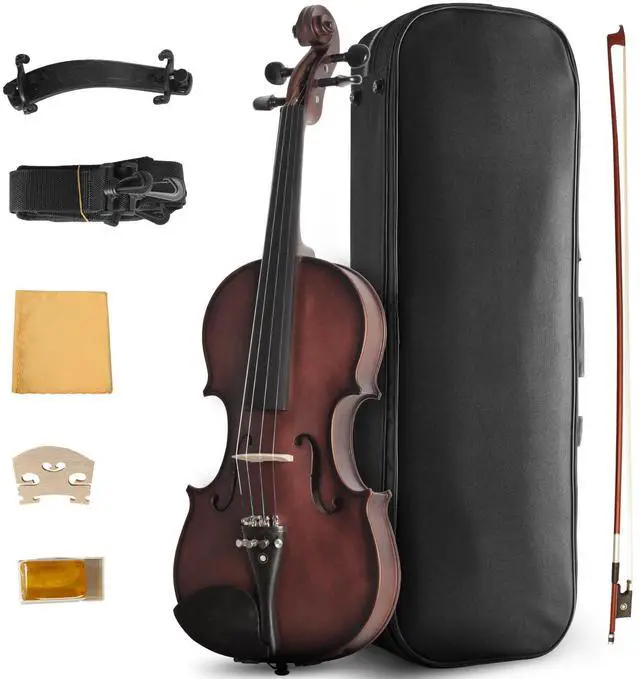 Main image of Acoustic Violin 4/4 Full Size, Solid Wood Fiddle for Beginners Adults, Ebony Fitted Satin Antique Finish Violin Starter Kit with Hard Case
