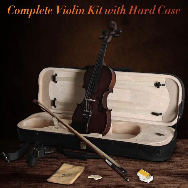 Alt view image 6 of 7 - Acoustic Violin 4/4 Full Size, Solid Wood Fiddle for Beginners Adults, Ebony Fitted Satin Antique Finish Violin Starter Kit with Hard Case