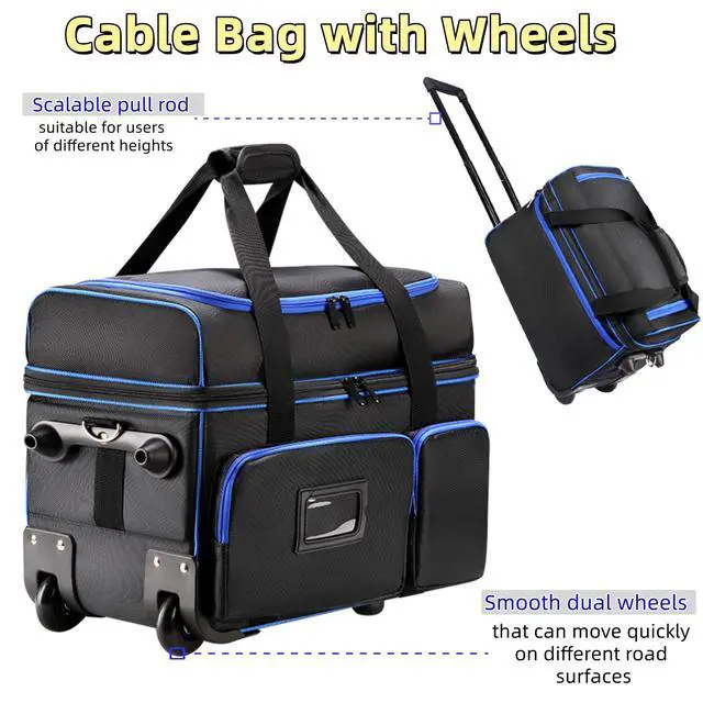 Alt view image 4 of 7 - DJ Cable Organizer Bag with Wheels,Soft Gig Bag for DJ Equipment with 9 Detachable Dividers, Medium Padded Soft Storage Case with Multiple Pockets for Microphone, Cord, Headset & Music Accessories