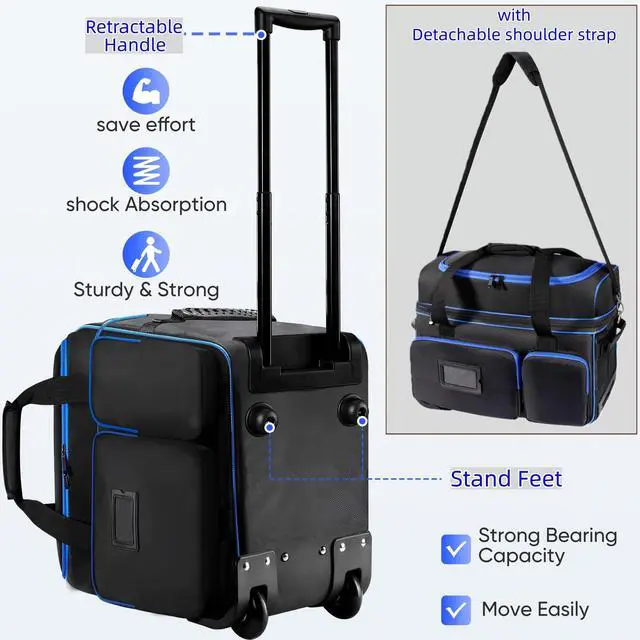 Alt view image 5 of 7 - DJ Cable Organizer Bag with Wheels,Soft Gig Bag for DJ Equipment with 9 Detachable Dividers, Medium Padded Soft Storage Case with Multiple Pockets for Microphone, Cord, Headset & Music Accessories