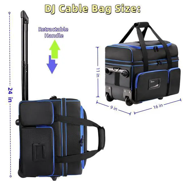 Alt view image 6 of 7 - DJ Cable Organizer Bag with Wheels,Soft Gig Bag for DJ Equipment with 9 Detachable Dividers, Medium Padded Soft Storage Case with Multiple Pockets for Microphone, Cord, Headset & Music Accessories