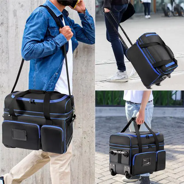 Alt view image 7 of 7 - DJ Cable Organizer Bag with Wheels,Soft Gig Bag for DJ Equipment with 9 Detachable Dividers, Medium Padded Soft Storage Case with Multiple Pockets for Microphone, Cord, Headset & Music Accessories