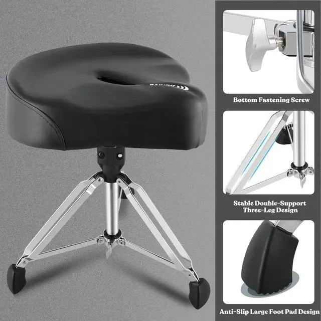 Alt view image 5 of 7 - Drum Throne Heavy Duty Drum Throne Seat Air Guide Hole Drum Stool Motorcycle Style Height Thrones Adjustable Drum Chair for Adult,Tall People Refreshing and Breathable Drum Seat,Black