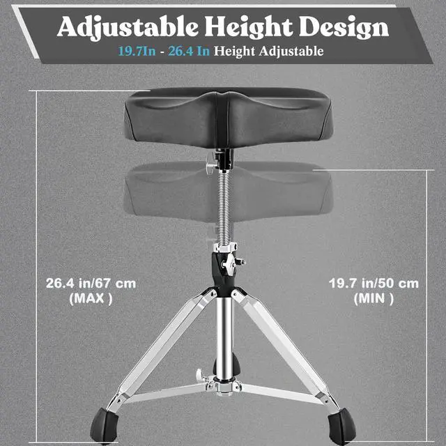 Alt view image 6 of 7 - Drum Throne Heavy Duty Drum Throne Seat Air Guide Hole Drum Stool Motorcycle Style Height Thrones Adjustable Drum Chair for Adult,Tall People Refreshing and Breathable Drum Seat,Black