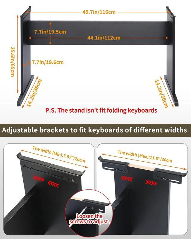 Alt view image 4 of 7 - Universal 76 / 88 Key Piano Keyboard Stand, Wooden Furniture Stand Compatible For YMH P Series, CSO PX Series, RLD FP Series Digital Pianos Keyboards - 2 Into 1 Middle Board - KWS-G1-B