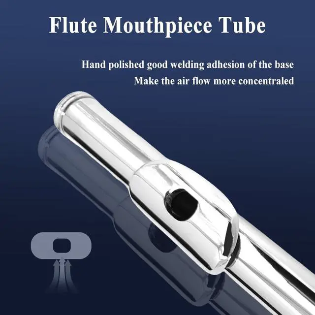Alt view image 5 of 7 - 16 Key Closed Hole C Flute for Beginner Adults Silver Plated Nickel Flute with Carrying Case, Cleaning Kit, Tuning Rod, Gloves Lightweight, Durable & Easy to Play (Sliver)
