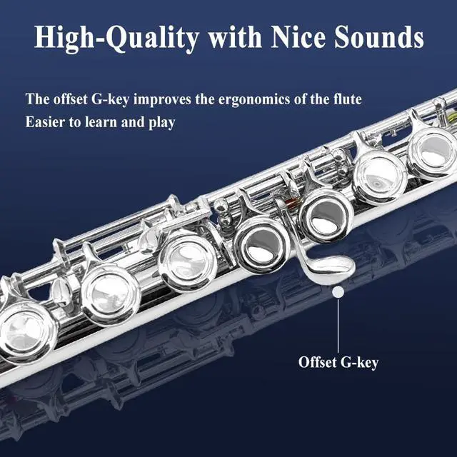 Alt view image 6 of 7 - 16 Key Closed Hole C Flute for Beginner Adults Silver Plated Nickel Flute with Carrying Case, Cleaning Kit, Tuning Rod, Gloves Lightweight, Durable & Easy to Play (Sliver)