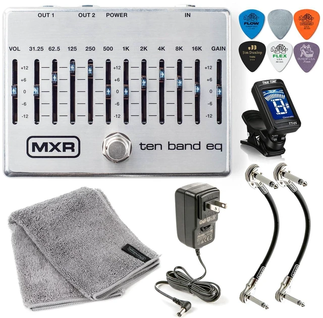 Main image of MXR M108S Ten Band EQ Dual Output True Bypass Effects Pedal 10-BAND Equalizer w/ ECB004, Patch Cable, Picks, Polishing Cloth Bundle
