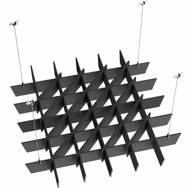 Main image of Acoustic Dual Layer 45 x 45 inch Ceiling Waffle Panel, Hanging Sound Absorber, Modern Noise Reduction Chandelier, Black, PP-CW02B