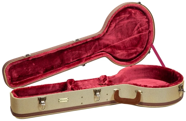 Alt view image 2 of 6 - Master Series 5-String Resonator Banjo Case | Classic Fabric Tweed Exterior, Re-Engineered Wooden Shell, Leather Handle & Deep Red Velvet Interior