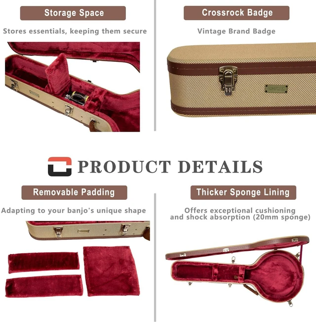 Alt view image 5 of 6 - Master Series 5-String Resonator Banjo Case | Classic Fabric Tweed Exterior, Re-Engineered Wooden Shell, Leather Handle & Deep Red Velvet Interior