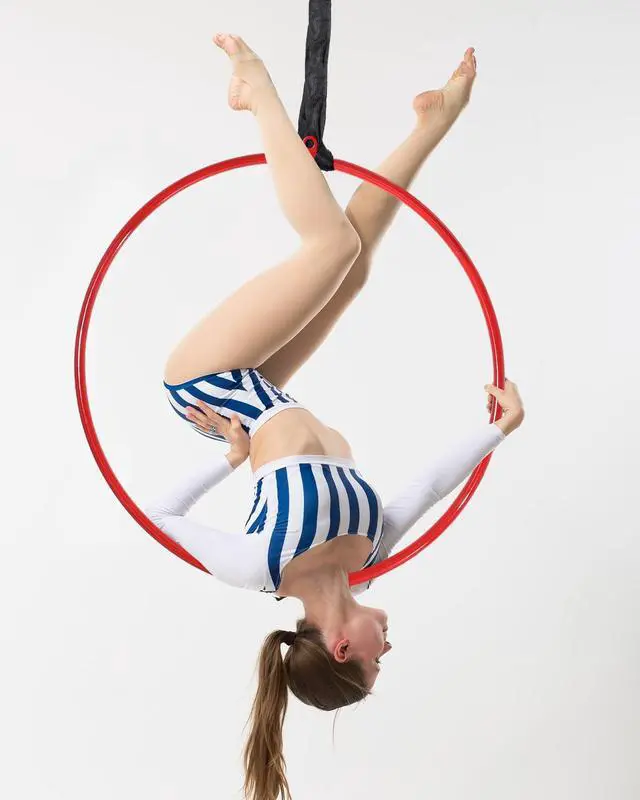 Alt view image 5 of 6 - Professional Premium Red Aerial Hoop Kit, Single-Point Ring | Professional Aerial Ring Set, 2-Ton Safety System, Glossy Finish, Tape Not Included