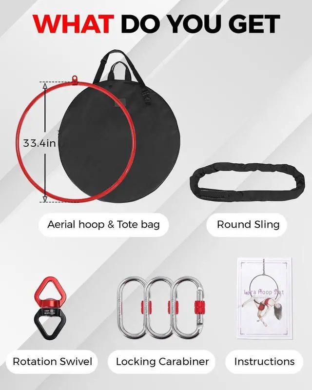 Alt view image 6 of 6 - Professional Premium Red Aerial Hoop Kit, Single-Point Ring | Professional Aerial Ring Set, 2-Ton Safety System, Glossy Finish, Tape Not Included
