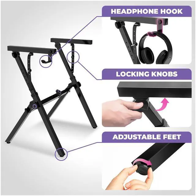 Alt view image 3 of 6 - Foldable Piano Keyboard Stand for 54-88 Key Z Style | Adjustable Heavy Duty Musical Stand Support for Kids and Adults, Portable for Digital Electric Music Keyboards