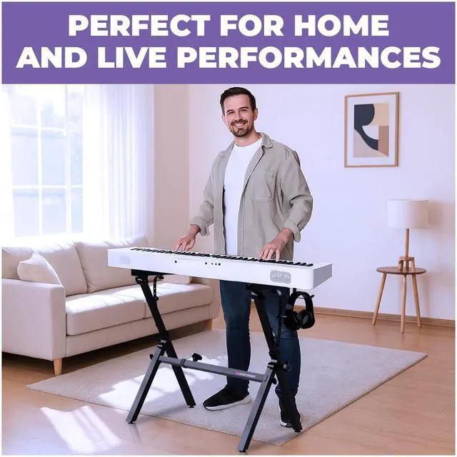Alt view image 6 of 6 - Foldable Piano Keyboard Stand for 54-88 Key Z Style | Adjustable Heavy Duty Musical Stand Support for Kids and Adults, Portable for Digital Electric Music Keyboards