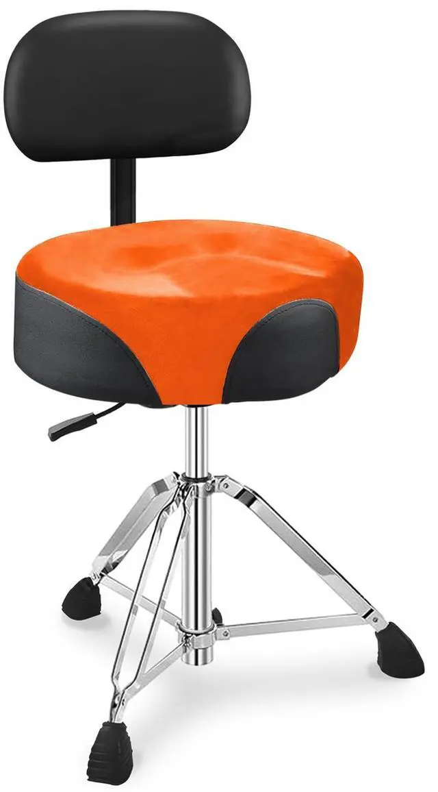 Main image of Pro Drum Stool with Backrest, Heavy Duty Hydraulic Drum Throne, Velvet-Covered Ergonomic Memory Foam Drum Seat, Adjustable Drum Chair Anti-Slip Base, Drum Saddle Bench (Orange W/Backrest)