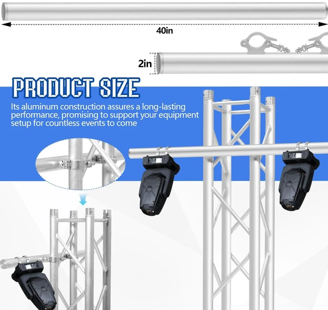 Alt view image 3 of 6 - 1 Pcs 40 Inch Aluminum Truss Mounting Pole Extension, Dual Clamp Crossbar Compatible with F34/f32 Truss, Professional Lighting & Audio Mount for Stage, Dj & Live Events