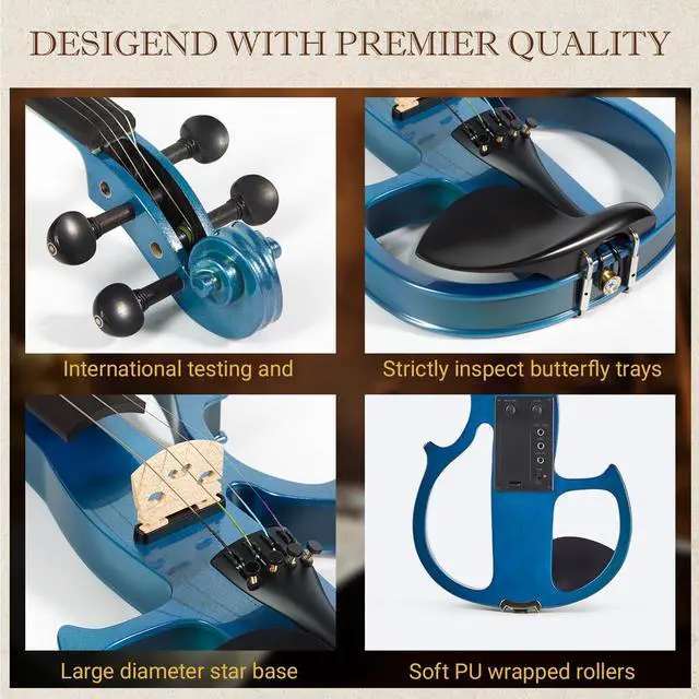 Alt view image 2 of 6 - Cobalt Blue Silent Electric Violin 4/4 Full Size, Acoustic-Electric Violin for Beginners & Students, Quiet Practice with Headphones, High-Fidelity Pickup, Complete Starter Kit