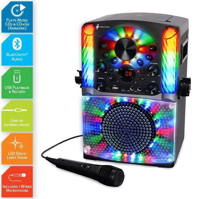 Alt view image 2 of 6 - SML625BTBKD Karaoke Machine, Portable Bluetooth CD+G Karaoke System, Black