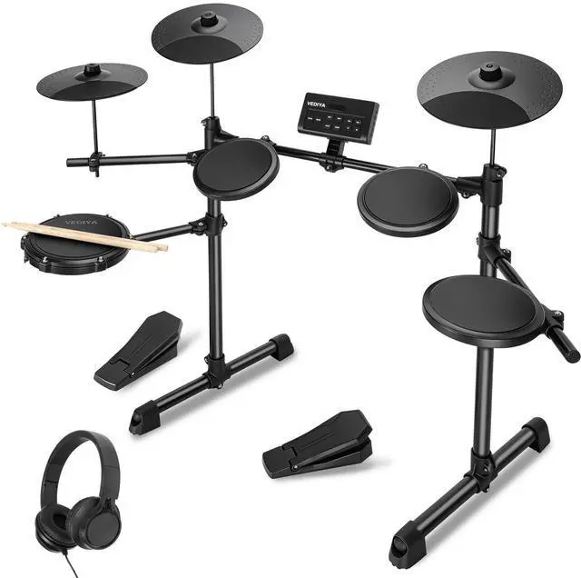 Main image of Electric Drum Set for Beginners, All in One, Quiet Mesh Snare Pad Electronic Drum Kit, Silent Drum Pads, 3 Cymbals, 2 Pedals, Headphones, Sticks, No throne (AVMT30S-70 Sounds 7 Drum Kits)