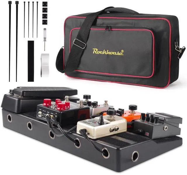 Main image of 2-Tier ABS 20''x10'' Guitar Pedal Board with Gig Carry Bag | Double Row Layout Built-in Power Storage & Cable Routing Holes, Hook-loop Surface, Padded Gig Bag & Mounting Accessories