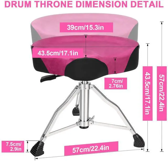 Alt view image 2 of 6 - Drum Throne, Hydraulic Drum Stool, Height Ajustable Drumming Seat, Heavy Duty Velvet Chair, Motorcycle Saddle Throne, Padded for Drummer Adult Men Rose GD01