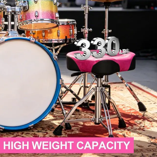 Alt view image 3 of 6 - Drum Throne, Hydraulic Drum Stool, Height Ajustable Drumming Seat, Heavy Duty Velvet Chair, Motorcycle Saddle Throne, Padded for Drummer Adult Men Rose GD01