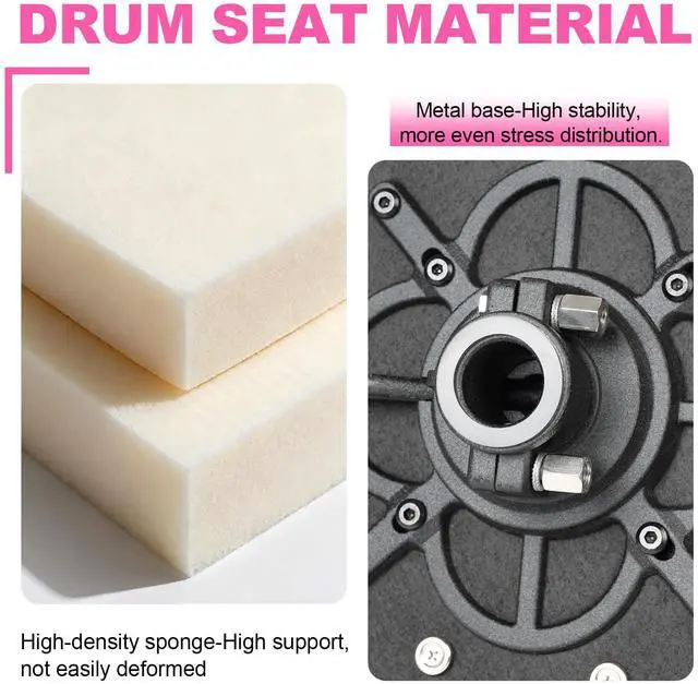 Alt view image 5 of 6 - Drum Throne, Hydraulic Drum Stool, Height Ajustable Drumming Seat, Heavy Duty Velvet Chair, Motorcycle Saddle Throne, Padded for Drummer Adult Men Rose GD01