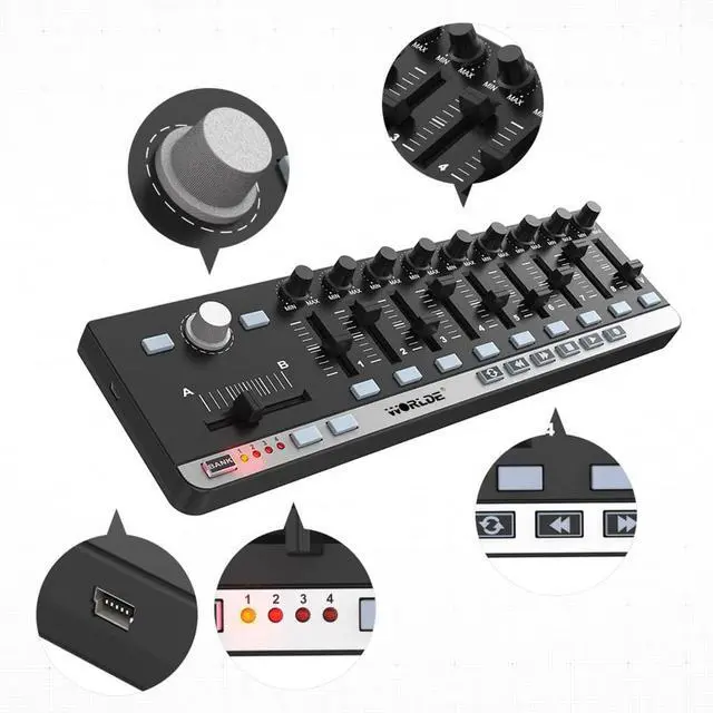 Alt view image 2 of 6 - USB MIDI Controller with 9 Faders 9 Knobs for Music Production | Control your DAW with 27 programmable controls, USB plug-and-play and transport buttons for recording and music production