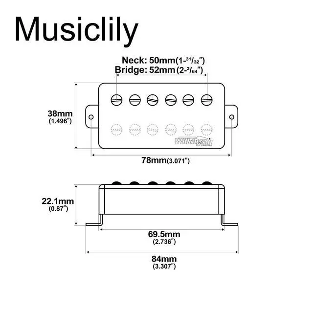 Alt view image 2 of 6 - Wilkinson Vintage Tone Alnico 5 Humbucker Pickups Set for Les Paul Style Electric Guitar, Chrome