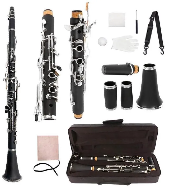 Main image of Professional Ebonite Clarinete G Key Clarinet for Beginner Students with 2 Barrels Hard Case Cleaning Kit Mouthpice Cork Grease Gloves