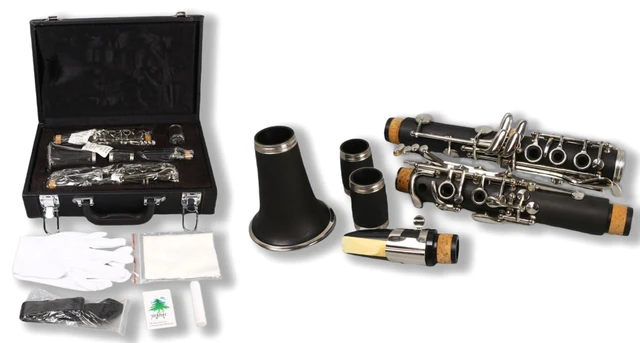 Alt view image 2 of 6 - Professional Ebonite Clarinete C Key Clarinet for Beginner Students with 2 Barrels Hard Case Cleaning Kit Mouthpice Cork Grease Gloves