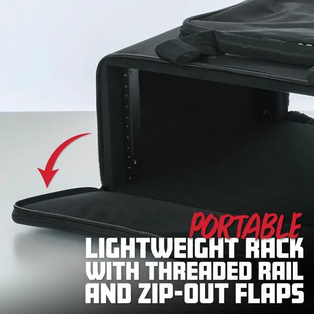 Alt view image 2 of 6 - Cases 4U Rack Bag with 14" Depth & Carry Strap (GRB-4U) | Portable Design, Threaded Rails,Durable Construction, Easy Access for Installation, Comfortable Carry, Accessory Storage