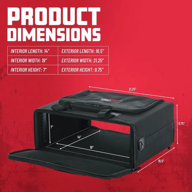 Alt view image 5 of 6 - Cases 4U Rack Bag with 14" Depth & Carry Strap (GRB-4U) | Portable Design, Threaded Rails,Durable Construction, Easy Access for Installation, Comfortable Carry, Accessory Storage
