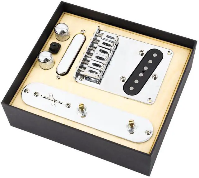 Main image of 6 Strings Saddle Bridge Plate Prewired 3 Way Switch Control Plate Neck Pickup Set for Squier Telecaster Electric Guitar Replacement Parts Chrome