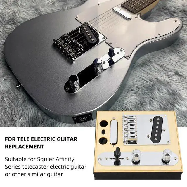 Alt view image 3 of 6 - 6 Strings Saddle Bridge Plate Prewired 3 Way Switch Control Plate Neck Pickup Set for Squier Telecaster Electric Guitar Replacement Parts Chrome