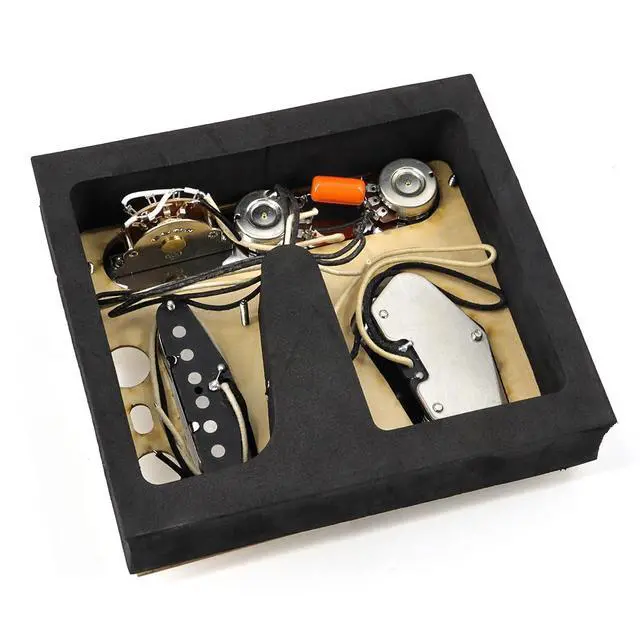 Alt view image 4 of 6 - 6 Strings Saddle Bridge Plate Prewired 3 Way Switch Control Plate Neck Pickup Set for Squier Telecaster Electric Guitar Replacement Parts Chrome