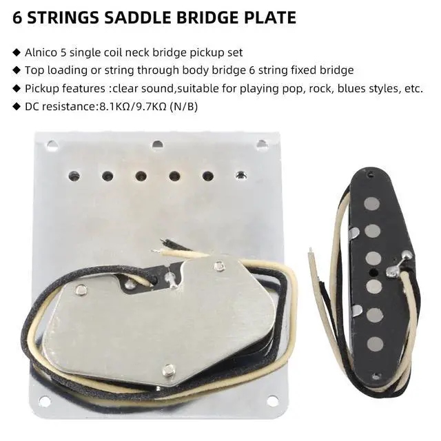 Alt view image 5 of 6 - 6 Strings Saddle Bridge Plate Prewired 3 Way Switch Control Plate Neck Pickup Set for Squier Telecaster Electric Guitar Replacement Parts Chrome