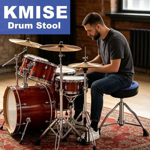 Alt view image 3 of 6 - Drum Throne, Hydraulic Drum Stool, Height Ajustable Drumming Seat, Heavy Duty Velvet Chair, Motorcycle Saddle Throne, Padded for Drummer Adult Men Blue GD01