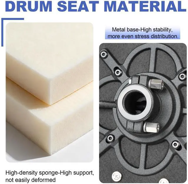 Alt view image 5 of 6 - Drum Throne, Hydraulic Drum Stool, Height Ajustable Drumming Seat, Heavy Duty Velvet Chair, Motorcycle Saddle Throne, Padded for Drummer Adult Men Blue GD01