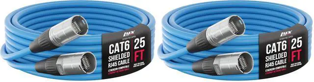 Main image of 25 Feet Shielded CAT6 Ethercon Cable - Professional Audio & Lighting RJ45 Cable, Studio-Grade Sound Transmission, Extreme Durability - Blue (Pack of 2)