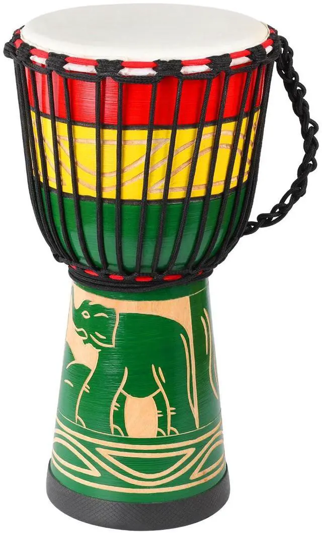 Main image of Djembe Drum 10'' x 20'' African Hand Drum with Goatskin DrumHead,Mahogany Body,Hand-carved Elephant Patterns for Adults Student Beginners (Green)