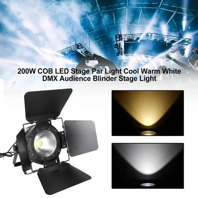 Alt view image 2 of 6 - 200W COB LED Stage Par Light with Barn Door, Spotlights Follow Spot DMX512 Cool & Warm White Audience Blinder, Sound Activated, Master/Slave 2in1 for DJ Concert Wedding Bar Events, Stage Lighting