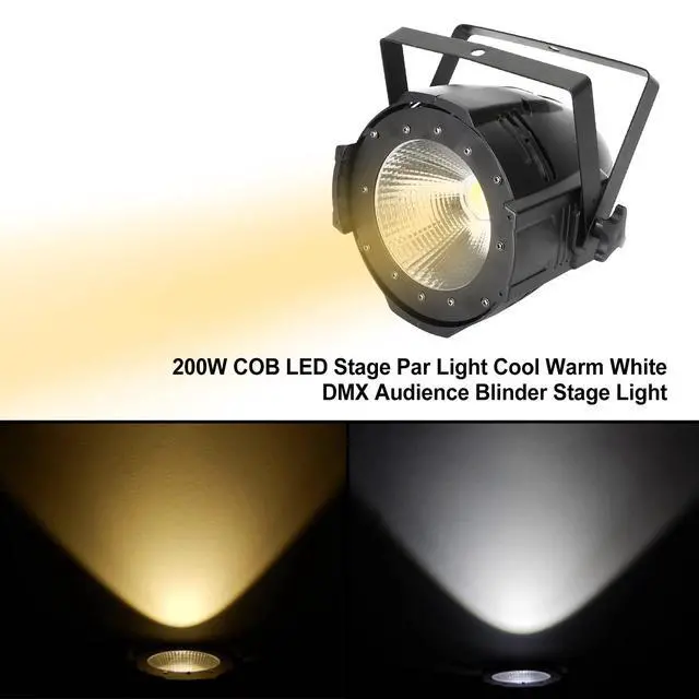 Alt view image 4 of 6 - 200W COB LED Stage Par Light with Barn Door, Spotlights Follow Spot DMX512 Cool & Warm White Audience Blinder, Sound Activated, Master/Slave 2in1 for DJ Concert Wedding Bar Events, Stage Lighting